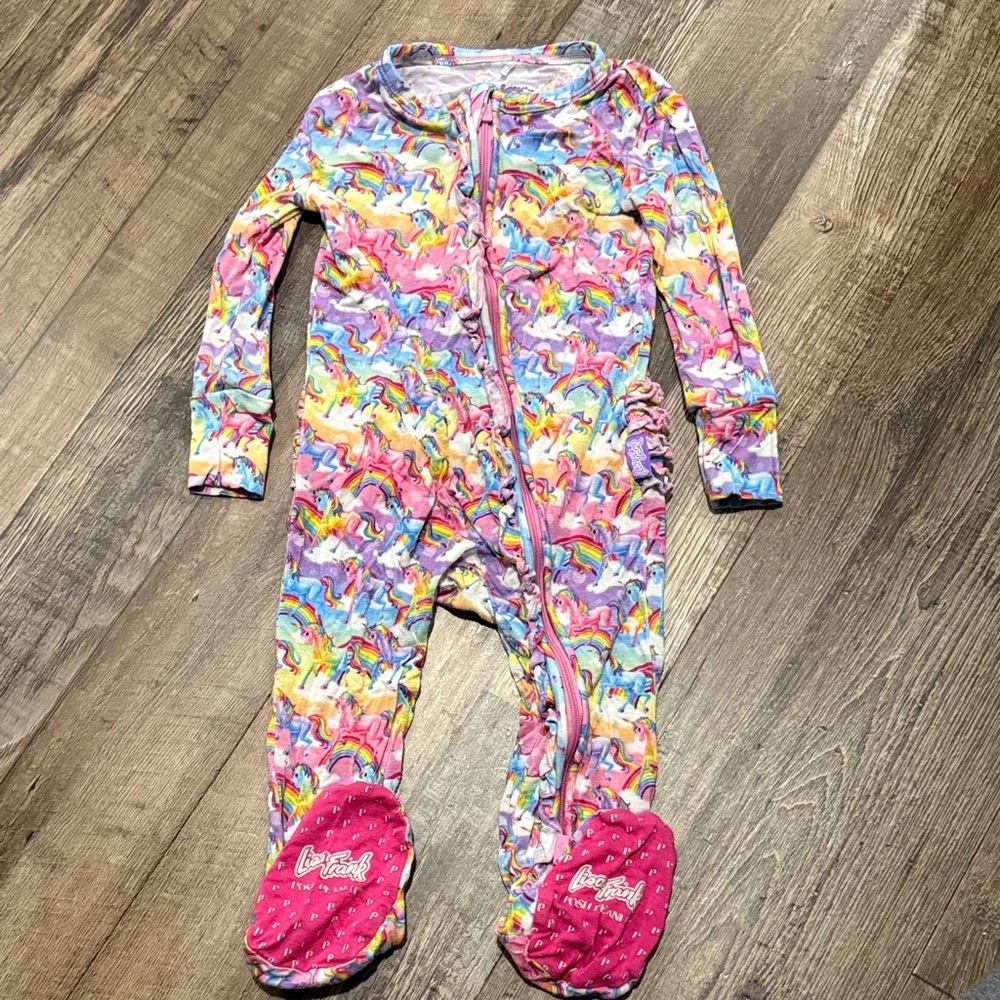 Limited Edition Posh Peanut Lisa frank Rainbow Unicorn Pink Footed Onesie Y2k